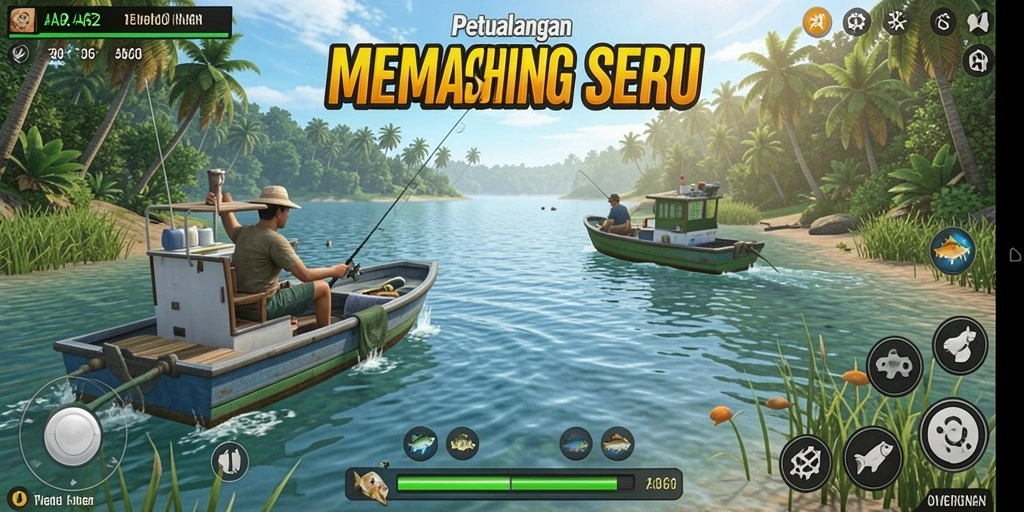 Gameplay seru dalam memancing dengan berbagai lokasi indah.