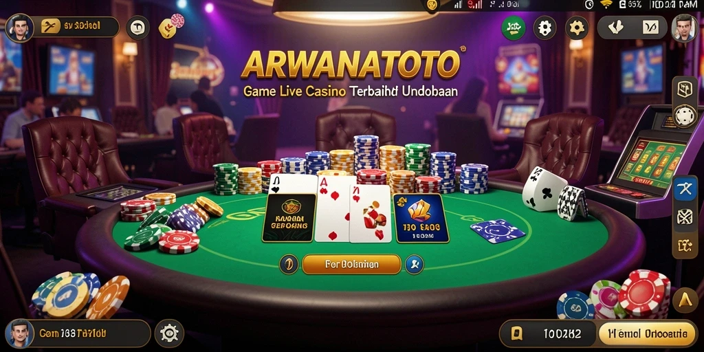 Screenshot ARWANATOTO menunjukkan dealer langsung sedang beraksi di meja Live Casino.