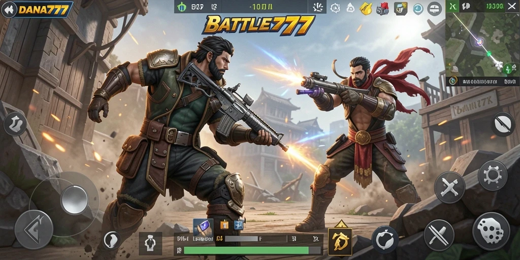 Tangkapan layar DANA777 menampilkan aksi intens dalam pertarungan Battle Royale.