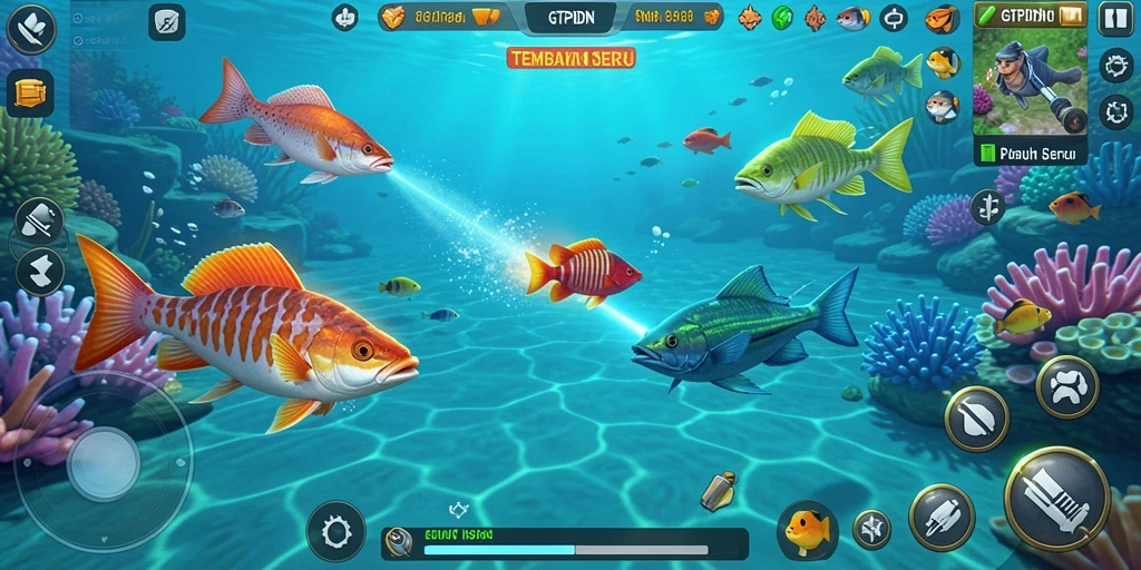 Screenshot utama GTPIDN menampilkan aksi menembak ikan yang seru.