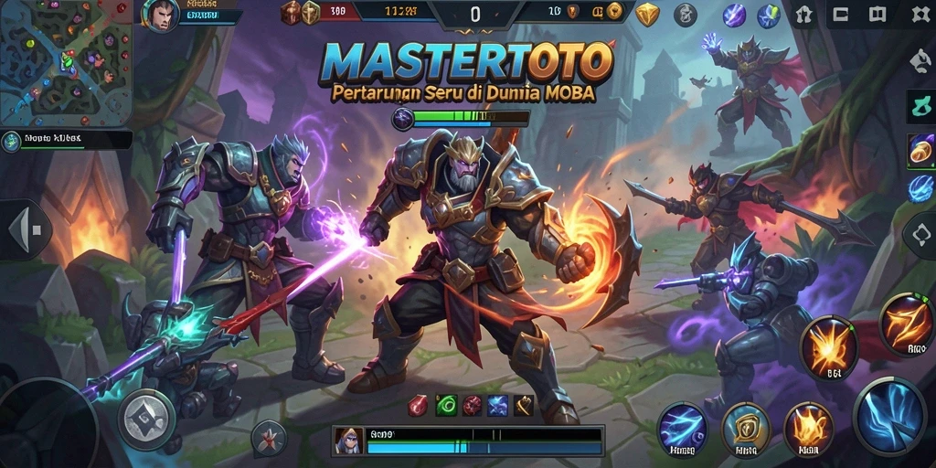 Tangkapan layar MASTERTOTO menampilkan pertarungan seru antar karakter MOBA.