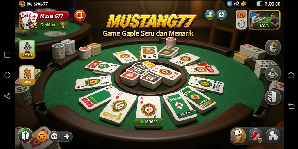 Screenshot game MUSTANG77 dengan gameplay Gaple yang seru.