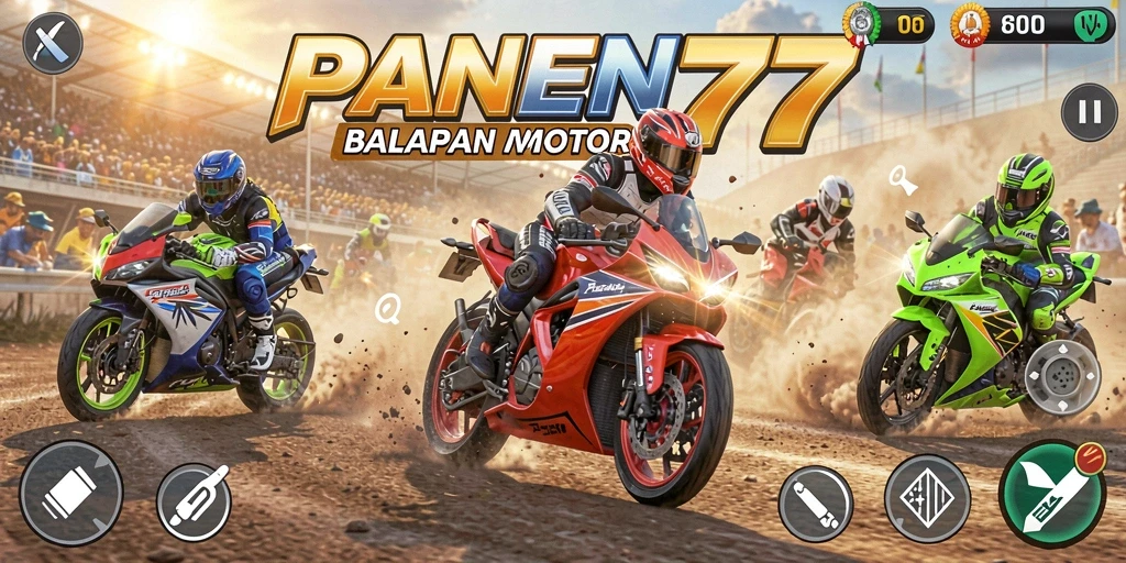 Tangkapan layar menunjukkan aksi balap motor yang intens di PANEN77.