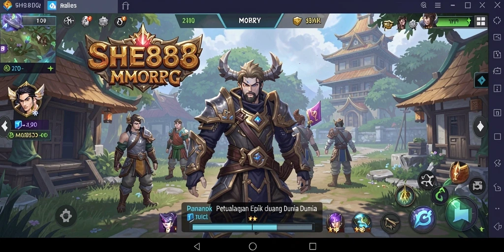 Screenshot gameplay SHE888 menampilkan pertarungan epik di dunia fantasi.