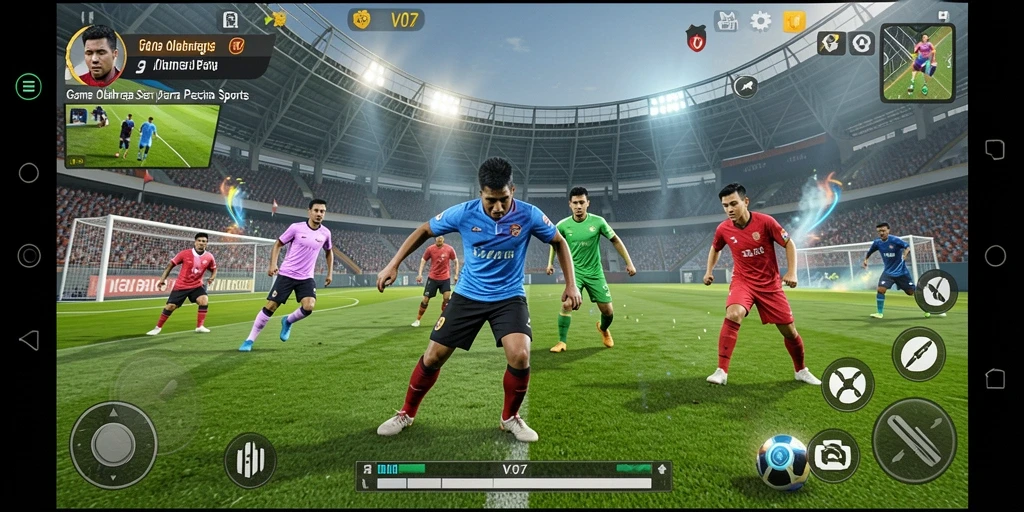 Tampilan gameplay V07 dengan aksi olahraga yang mendebarkan.